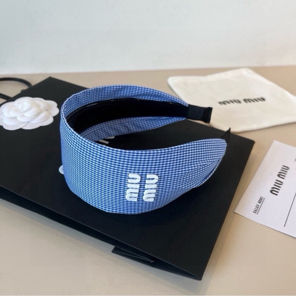 Miu Miu Blue Gingham Wide Headband